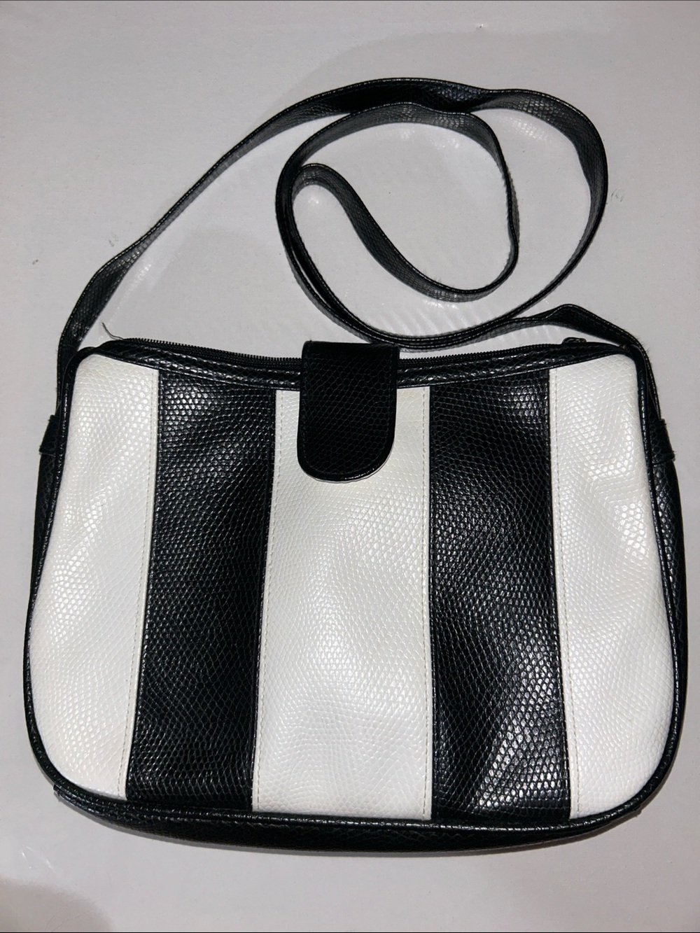 Vintage Gitano Classic Black & White Striped Crossbody Shoulder Bag